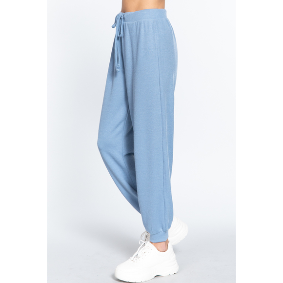 Waist String Detail Hacci Long Pants - Picture 2 of 6